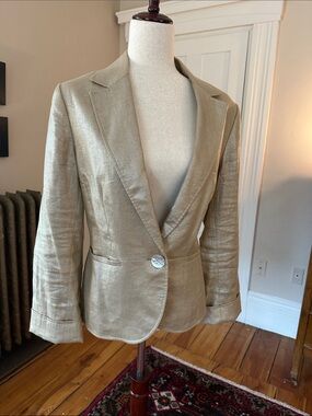 Lafayette 148 New York Metallic Gold Linen Blazer